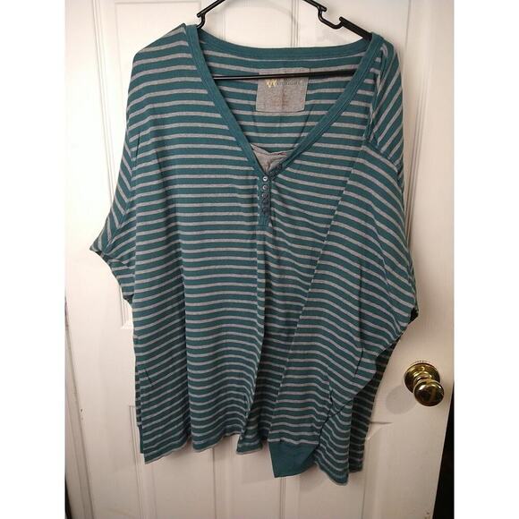 $ Natural Reflection Women 3X Green Grey Striped Long Sleeve Pullover Top - Picture 1 of 9